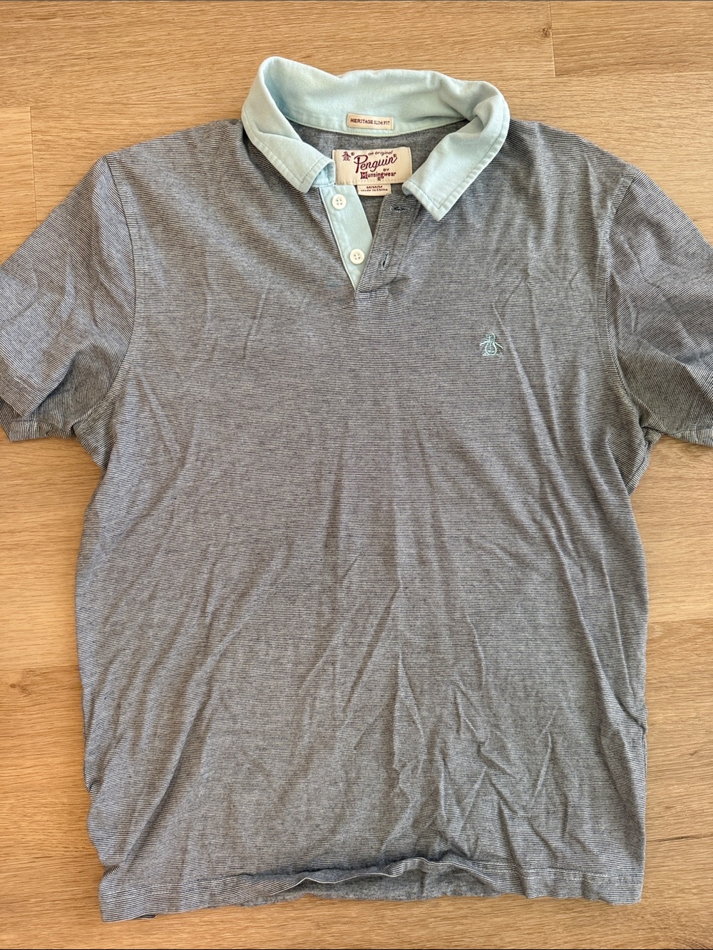 Penguin Contrast-Collar Grey Polo Shirt Medium